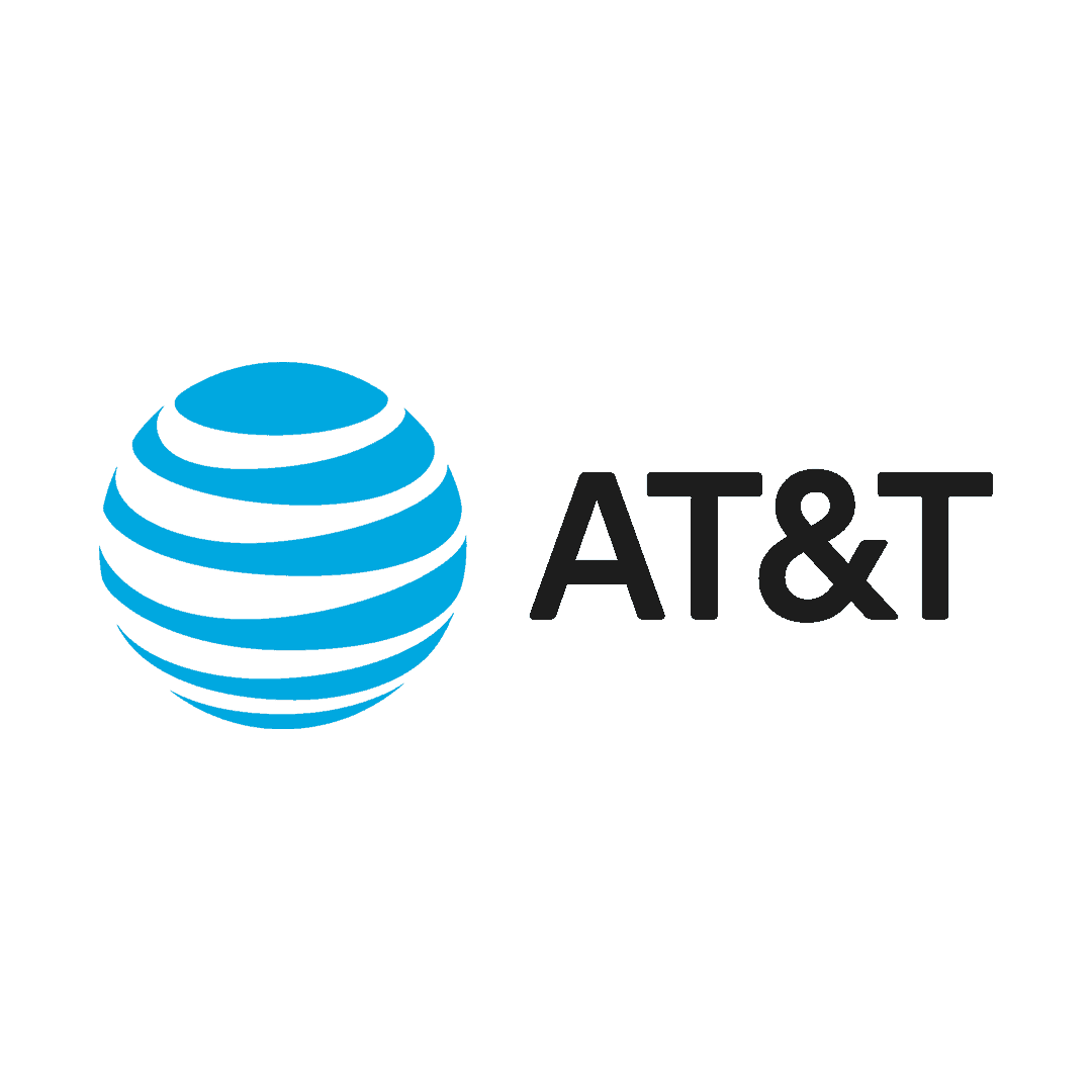 AT&T logo on a blue background, representing corporate branding, telecommunications, and connectivity services.