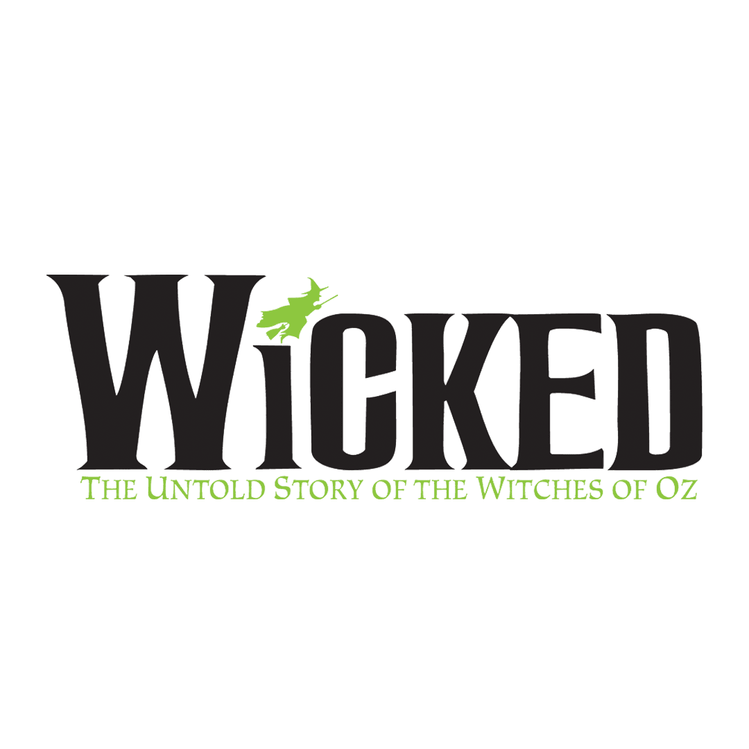 Wicked: The Untold Story of the Witches of Oz promotional logo with text and witch illustration.